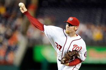 WASHINGTON, DC - SEPTEMBER 23:  Stephen Strasburg #37 of the Washington Nationals pitches against the Atlanta Braves at Nationals Park on September 23, 2011 in Washington, DC.  (Photo by Greg Fiume/Getty Images)