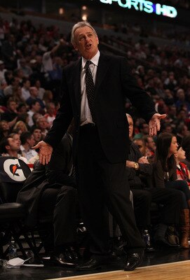 CHICAGO, IL - MARCH 21: Head coach Paul Westphal of the Sacramento Kings complains to a referee during a game against the Chicago Bulls at the United Center on March 21, 2011 in Chicago, Illinois. The Bulls defeated the Kings 132-92. NOTE TO USER: User ex
