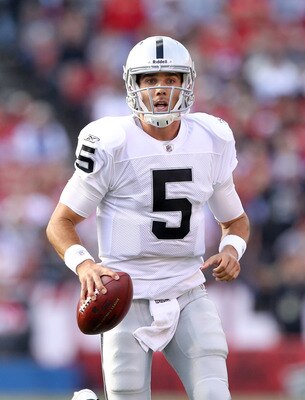 SAN FRANCISCO, CA - AUGUST 20:  Trent Edwards #5 of the Oakland Raiders runs with the ball against the San Francisco 49ers at Candlestick Park on August 20, 2011 in San Francisco, California.  (Photo by Ezra Shaw/Getty Images)