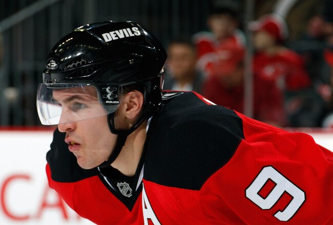 NEWARK, NJ - APRIL 02:  Zach Parise #9 of the New Jersey Devils waits for a faceoff during an NHL hockey game against the Montreal Canadians at the Prudential Center on April 2, 2011 in Newark, New Jersey.  (Photo by Paul Bereswill/Getty Images)
