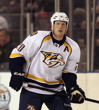 BALTIMORE, MD - SEPTEMBER 20:  Ryan Suter #20  of the Nashville Predators skates against the Washington Capitals at the 1st Mariner Arena on September 20, 2011 in Baltimore, Maryland. The Predators defeated the Capitals 2-0.  (Photo by Bruce Bennett/Getty