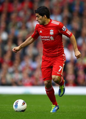 LIVERPOOL, ENGLAND - SEPTEMBER 24:  Luis Suarez of Liverpool in action during the Barclays Premier League match between Liverpool and Wolverhampton Wanderers at Anfield on September 24, 2011 in Liverpool, England.  (Photo by Clive Brunskill/Getty Images)