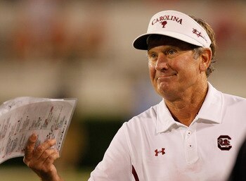 ATHENS, GA - SEPTEMBER 10:  Steve Spurrier of the South Carolina Gamecocks looks on during the game against the Georgia Bulldogs at Sanford Stadium on September 10, 2011 in Athens, Georgia.  (Photo by Kevin C. Cox/Getty Images)