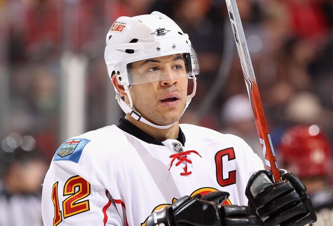 GLENDALE, AZ - MARCH 10:  Jarome Iginla #12 of the Calgary Flames in action during the NHL game against the Phoenix Coyotes at Jobing.com Arena on March 10, 2011 in Glendale, Arizona.  The Coyotes defeated the Flames 3-0.  (Photo by Christian Petersen/Get