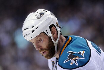 VANCOUVER, CANADA - MAY 18:  Joe Thornton #19 of the San Jose Sharks looks on during a break in Game Two of the Western Conference Finals against the Vancouver Canucks during the 2011 Stanley Cup Playoffs at Rogers Arena on May 18, 2011 in Vancouver, Brit