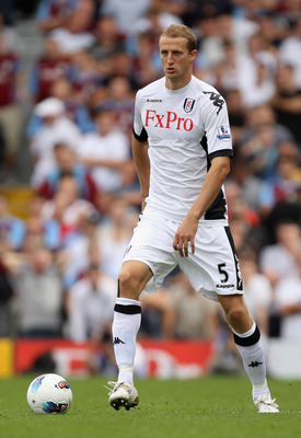 LONDON, ENGLAND - AUGUST 13:  Brede Hangeland of Fulham in action during the Barclays Premier League match between Fulham and Aston Villa at Craven Cottage on August 13, 2011 in London, England.  (Photo by Ian Walton/Getty Images)