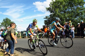 Krueziger, on the right, climbing with Nibali at the 2011 Giro d'Italia