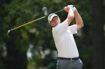 ATLANTA, GA - SEPTEMBER 23:  Steve Stricker watches his tee shot on the eighth hole during the second round of the TOUR Championship at East Lake Golf Club on September 23, 2011 in Atlanta, Georgia.  (Photo by Kevin C. Cox/Getty Images)