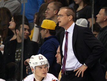 BOSTON, MA - OCTOBER 18:  Head coach Paul Maurice of the Carolina Hurricanes reacts in the third period against the Boston Bruins on October 18, 2011 at TD Garden in Boston, Massachusetts. The Carolina Hurricanes defeated the Boston Bruins 4-1.  (Photo by