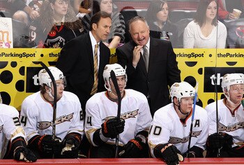 Assistant Mike Foligno reminds Carlyle that Corey Perry cant play all sixty minutes.
