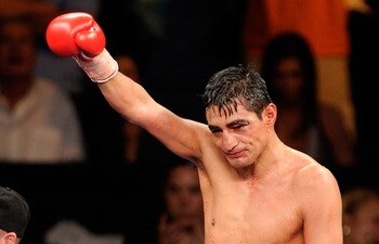Erik Morales celebrating his latest victory.