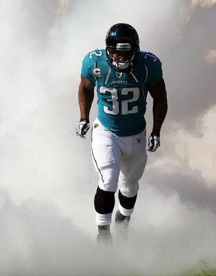 JACKSONVILLE, FL - NOVEMBER 27:  Maurice Jones-Drew #32 of the Jacksonville Jaguars runs onto the field prior to the start of the game between the Jacksonville Jaguars and the Houston Texans at EverBank Field on November 27, 2011 in Jacksonville, Florida.