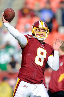LANDOVER, MD - DECEMBER 04:   Rex Grossman #8 of the Washington Redskins warms up before a game against the New York Jets at FedExField on December 4, 2011 in Landover, Maryland.  (Photo by Patrick McDermott/Getty Images)