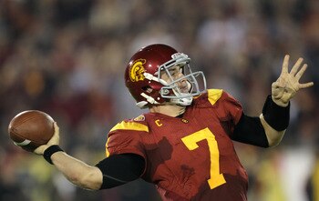 LOS ANGELES, CA - NOVEMBER 26:  Quarterback Matt Barkley #7 of the USC Trojans throws a pass against the UCLA Bruins at the Los Angeles Memorial Coliseum on November 26, 2011 in Los Angeles, California.  (Photo by Stephen Dunn/Getty Images)