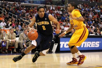 Jorge Gutierrez drives against the USC Trojans during the 2011 Pac-10 Tournament