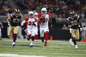 Patrick Peterson (21) returns a punt vs the St. Louis Rams.