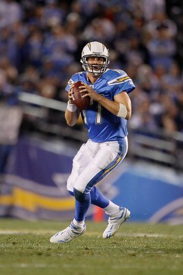 SAN DIEGO, CA - DECEMBER 18:  Quarterback Philip Rivers #17 of the San Diego Chargers drops back to pass against the Baltimore Ravens in the second half at Qualcomm Stadium on December 18, 2011 in San Diego, California. The Chargers defeated the Ravens 34