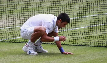 LONDON, ENGLAND - JULY 03:  Novak Djokovic of Serbia celebrates after winning his final round Gentlemen's match against Rafael Nadal of Spain on Day Thirteen of the Wimbledon Lawn Tennis Championships at the All England Lawn Tennis and Croquet Club on Jul