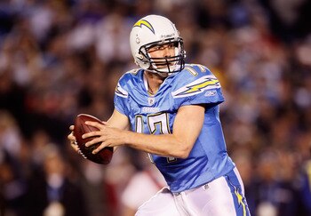 SAN DIEGO, CA - DECEMBER 18:  Quarterback Philip Rivers #17 of the San Diego Chargers drops back to pass against the Baltimore Ravens at Qualcomm Stadium on December 18, 2011 in San Diego, California.  (Photo by Jeff Gross/Getty Images)