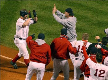 Trot Nixon arrives home a hero following his 11th inning game winning home run in game three of the 2003 ALDS.