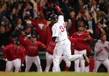 David Ortiz rounds the bases following his game four walk-off home run.