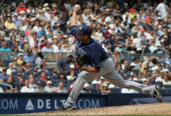 Garza deals against the Yankees on September 7, 2009