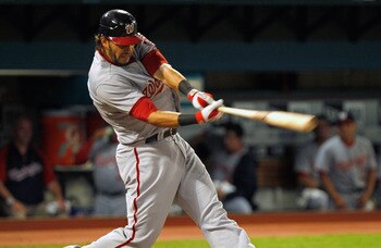 MIAMI GARDENS, FL - SEPTEMBER 26:  Michael Morse #38 of the Washington Nationals hits during a game against the Florida Marlins at Sun Life Stadium on September 26, 2011 in Miami Gardens, Florida.  (Photo by Mike Ehrmann/Getty Images)