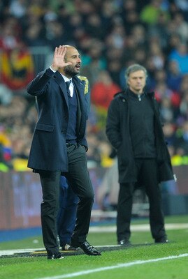 Pep Guardiola and Jose Mourinho during El Clasico