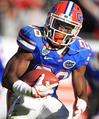 JACKSONVILLE, FL - JANUARY 02:  Jeff Demps #28 of the Florida Gators runs upfield during the TaxSlayer.com Gator Bowl at EverBank Field on January 2, 2012 in Jacksonville, Florida.  (Photo by Scott Halleran/Getty Images)