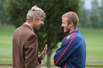 David Beckham, seen here in discussion with Arsene Wenger while on England duty in 2007, has previously trained with Arsenal.
