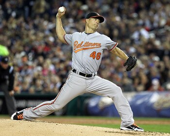 DETROIT, MI - SEPTEMBER 24:  Jeremy Guthrie #46 of the Baltimore Orioles pitches against the Detroit Tigers during a MLB game at Comerica Park on September 24, 2011 in Detroit, Michigan.  (Photo by Dave Reginek/Getty Images)