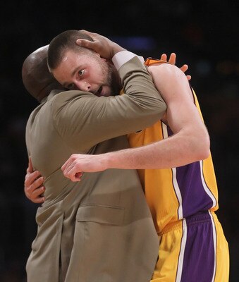Coach Mike Brown consoling McBob