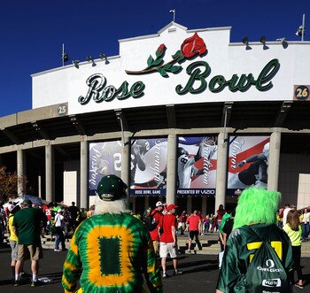 The Rose Bowl stadium before Oregon met Wisconsin in the 2012 Rose Bowl.