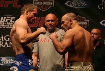 Matt Hughes (left) squaring off with Matt Serra/ photo cred: MMAJunkie.com