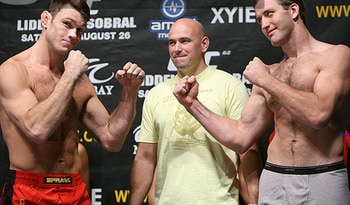 Forrest Griffin (left) squaring off with Stephan Bonnar/ photo cred: MMAWeekly.com