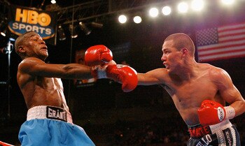 Mayweather here being bullied by Castillo
