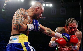 Miguel Cotto zoning in on Antonio Margarito's right eye.