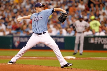 ST PETERSBURG, FL - OCTOBER 04:  Pitcher Jeremy Hellickson #58 of the Tampa Bay Rays pitches against the Texas Rangers in Game Four of the American League Division Series at Tropicana Field on October 4, 2011 in St Petersburg, Florida.  (Photo by Mike Ehr