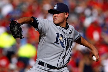 ARLINGTON, TX - SEPTEMBER 30:  Pitcher Matt Moore #55 of the Tampa Bay Rays pitches in the first inning while taking on the Texas Rangers during Game One of the American League Division Series at Rangers Ballpark in Arlington on September 30, 2011 in Arli