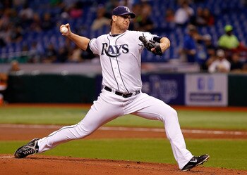 ST PETERSBURG, FL - SEPTEMBER 06:  :  Pitcher Jeff Niemann #34 of the Tampa Bay Rays pitches against the Texas Rangers during the game at Tropicana Field on September 6, 2011 in St. Petersburg, Florida.  (Photo by J. Meric/Getty Images)