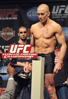 Consensus top-5 "pound-for-pound" fighter Georges St-Pierre steps on the scale at 170 pounds to compete in the welterweight division.