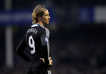 LIVERPOOL, ENGLAND - FEBRUARY 11:  Fernando Torres of Chelsea looks on during the Barclays Premier League match between Everton and Chelsea at Goodison Park on February 11, 2012 in Liverpool, England.  (Photo by Alex Livesey/Getty Images)