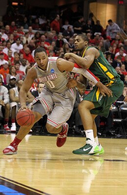 CLEVELAND, OH - MARCH 20: Jared Sullinger #0 of the Ohio State Buckeyes handles the ball against the George Mason Patriots during the third of the 2011 NCAA men's basketball tournament at Quicken Loans Arena on March 20, 2011 in Cleveland, Ohio.  (Photo b