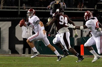 Cox flushing out the QB against Alabama.