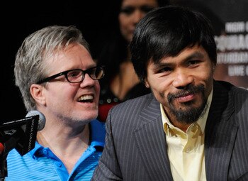 Freddie Roach and Manny Pacquiao at a press conference prior to the Juan Manuel Marquez