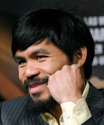 Pacquiao at a press conference for his fight against Marquez