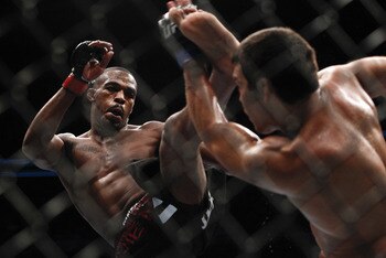 Jon Jones attempting a front kick to Lyoto Machida-Photo by Esther Lin for MMAFighting