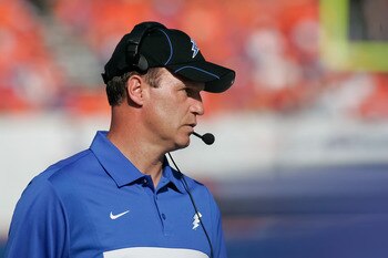 BOISE, ID - OCTOBER 22: Head Coach Troy Calhoun of the Air Force Falcons looks on between plays during the game against the Boise State Broncos at Bronco Stadium on October 22, 2011 in Boise, Idaho.  (Photo by Otto Kitsinger III/Getty Images)