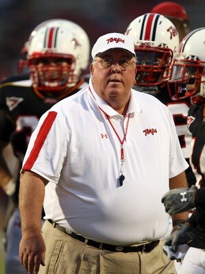 COLLEGE PARK, MD - SEPTEMBER 13:  Head coach Ralph Friedgen of the Maryland Terrapins watches player warm-ups prior to the game against the West Virginia Mountaineers on September 13, 2007 at Byrd Stadium in College Park, Maryland.  (Photo by Jamie Squire