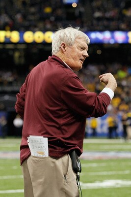 NEW ORLEANS, LA - JANUARY 03:  Head coach Frank Beamer of the Virginia Tech Hokies reacts against the Michigan Wolverines during the Allstate Sugar Bowl at Mercedes-Benz Superdome on January 3, 2012 in New Orleans, Louisiana.  (Photo by Kevin C. Cox/Getty